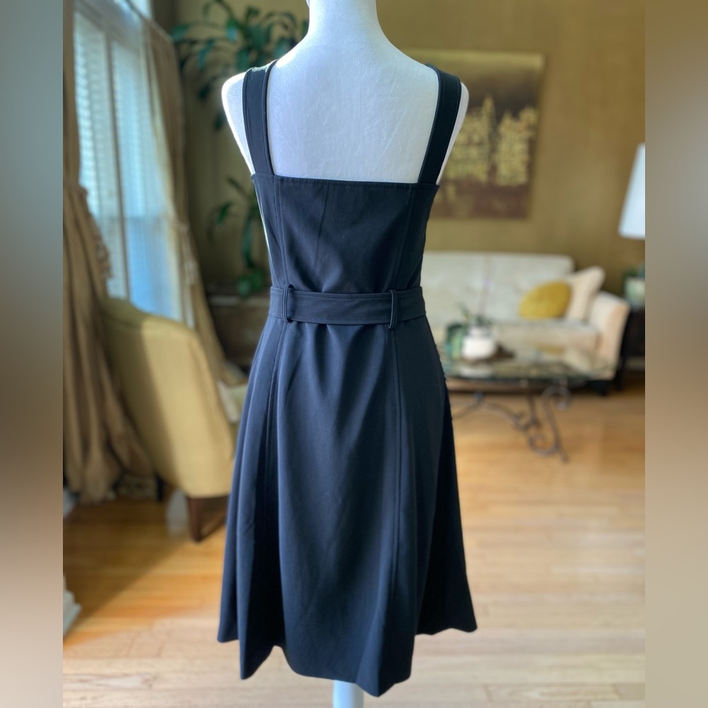 GRACIA Black Wrap Tie Waist Snap Button Sleeveless Trench Midi LBD large - Picture 3 of 15